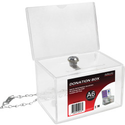 Deflecto Donation Box Lockable With A6 Landscape Header Card Clear Acrylic