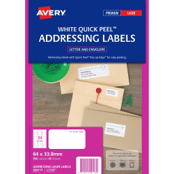 AVERY L7159 MAILING LABELS Laser 24 L/P/Sht 64x33.8mm Address Box of 960