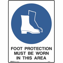 Brady Mandatory Sign Foot Protection Must Be Worn 450W x 600mmH Poly White/Blue