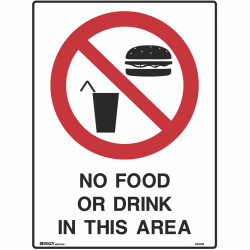 Brady Prohibition Sign No Food Or Drink In This Area 450x600mm Metal