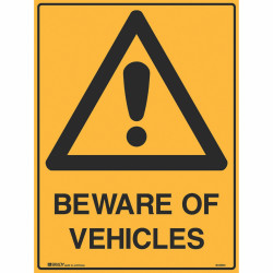 Brady Warning Sign Beware Of Vehicles 600x450mm Metal