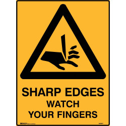 Brady Warning Safety Sign Sharp Edges Watch Your Fingers 600x450mm Polypropylene