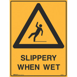 Brady Warning Sign Slippery When Wet 600x450mm Metal