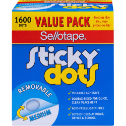 Sellotape Sticky Dots Value Pack 10mm Removable Adhesive Clear Pack of 1600