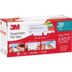 3M SUSPENSION FILING TABS Clear Red Blue Yellow Green Orange w/Pen 24 Inserts Pack