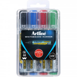 Artline 577 Whiteboard Markers Bullet 3mm Assorted Colours Hard Case Pack Of 4