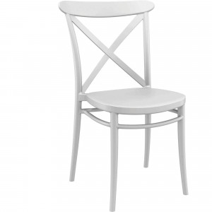 Cross Back Hospitality Dining  Chair Indoor Outdoor Use Stackable Polypropylene White