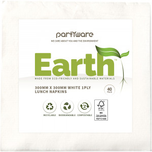 Earth Eco Luncheon Napkin  2 Ply White 300x300mm  40 Sheets
