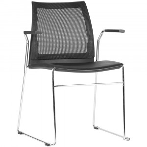 Vinn Chair With Arms Chrome Sled Base Mesh Back Black Plastic Seat