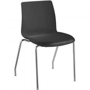 Pod 4 Leg Chair No Arms Chrome Frame Black Plastic Seat