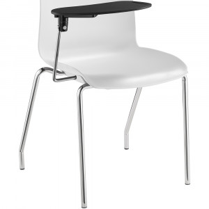 Pod 4 Leg Chair With Right Hand Side Tablet Arm Chrome Frame White Plastic Seat