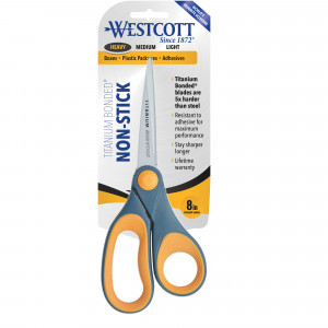 Westcott Titanium Scissors 203mm Bonded Straight Handle Non-Stick Grey and Yellow