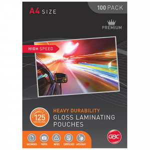 GBC Laminating Pouches A4 125 Micron High Speed Gloss Pack Of 100
