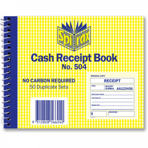 Spirax 504 Cash Receipt Book Carbonless 102 x 127mm 50 Duplicate Sets Side Opening