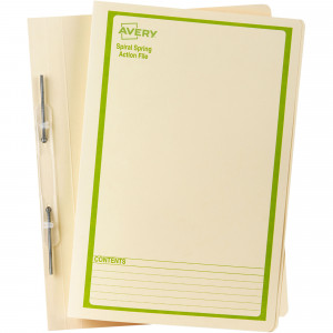 Avery Spiral Action File Foolscap Buff Printed Green