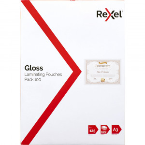 Rexel Laminating Pouches A3 125 Micron Gloss Pack Of 100