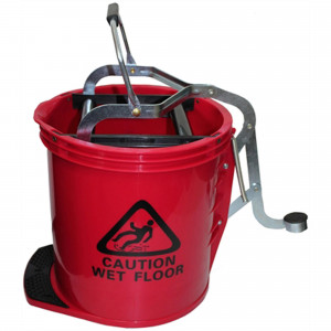 Cleanlink Heavy Duty Plastic Mop Bucket Metal Wringer 16L Red