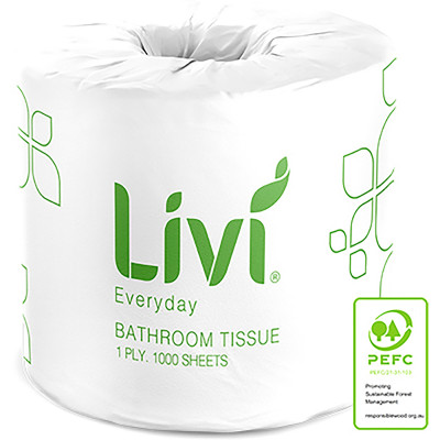 Livi Everyday Toilet Paper Rolls 1 ply 1000 Sheets Box of 48