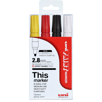 Uni-Ball PX-20 Paint Marker Bullet 2.8mm Assorted Colours  Pack Of 4