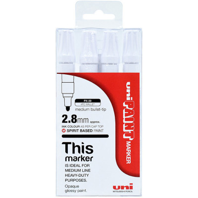 Uni-Ball PX-20 Paint Marker Bullet 2.8mm White  Pack of 4