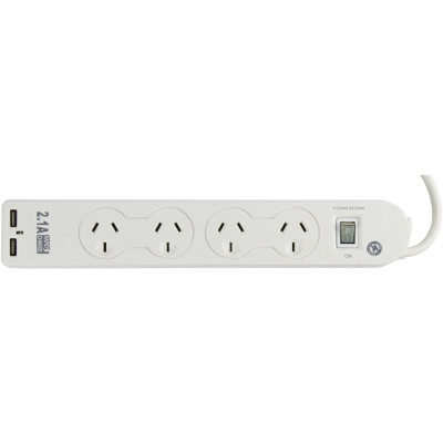 Italplast Powerboard 4 Outlet With 2 USB Ports Surge Protected