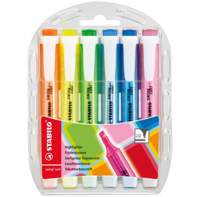 Stabilo 275/6 Swing Cool Highlighters Assorted Chisel 1-4mm Wallet Of 6
