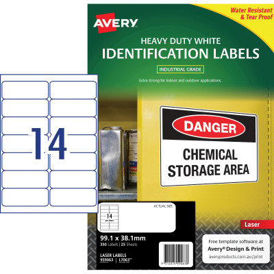 Avery Heavy Duty Laser Labels Waterproof White L7063 99.1x38.1mm 14UP 350 Labels