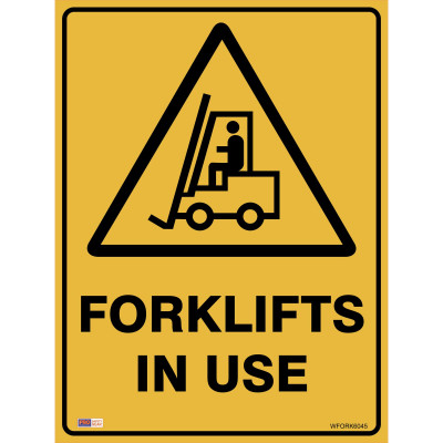 Zions Warning Sign Forklifts In Use 450x600mm Polypropylene